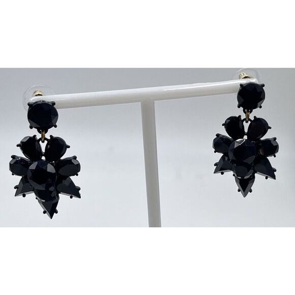 J. Crew Designer Blue Crystal Cut Stone Flower Shape Dangle Statement Earrings - Picture 2 of 14